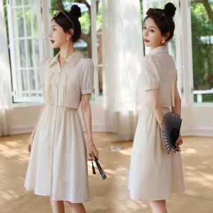 RM12208#夏季设计感小众单排扣POLO领裙子女韩版收腰显瘦气质连衣裙