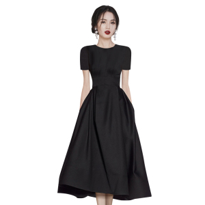 RM11716#赫本风连衣裙2023夏季新款名媛气质高贵礼服小黑裙中长裙修身显瘦