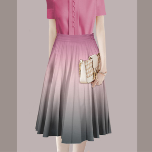 RM11902#时尚休闲套装女2023夏粉色短袖衬衣渐变色半身裙两件套