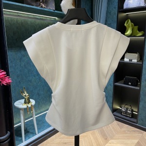 RM11927#夏季时尚高级百搭背心设计师圆领重工气质纯色T恤女