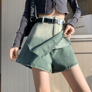 RM12415#渐变高腰设计感A字牛仔裤裙女2023新款时尚洋气甜酷假两件短裤裙