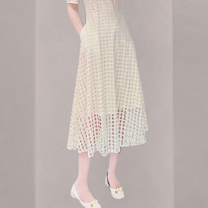 RM11907#法式高级感连衣裙女夏季2023新款气质蕾丝方领小个子收腰显瘦裙子