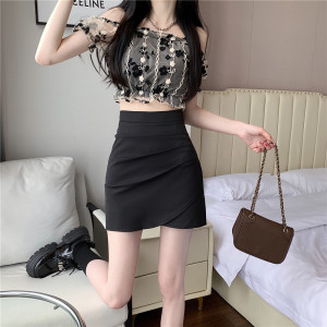 RM11500#韩版夏季新款气质高腰性感黑色不规则显瘦辣妹短裙