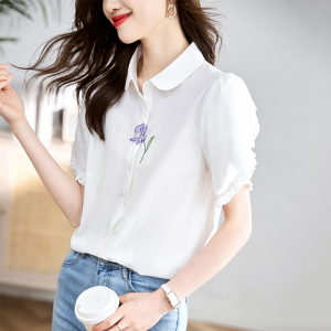 RM11568#法式文艺白色衬衫女士2023年夏季新款泡泡袖纯棉短袖衬衣上衣