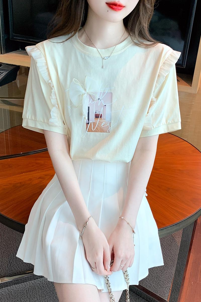 法式荷葉邊泡泡袖上衣女2026夏季新款設計感小眾方領短袖t