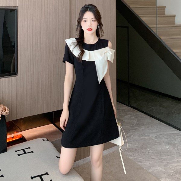 RM13106#夏季新款小香风拼色高级设计感简约时尚显瘦短款连衣裙