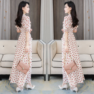 RM19154#雪纺印花女连衣裙长款大摆加长裙高档沙滩长裙女