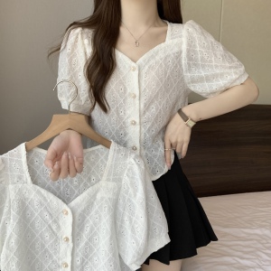 RM14686#设计感小众法式温柔风气质上衣泡泡袖大码女装衬衫M-4XL200斤