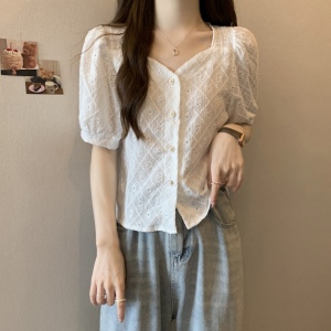 RM14686#设计感小众法式温柔风气质上衣泡泡袖大码女装衬衫M-4XL200斤