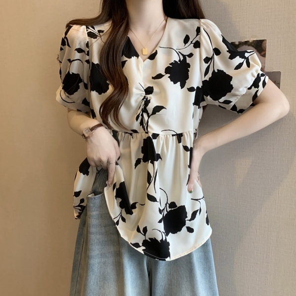 RM14685#夏装大码女装韩版修身显瘦设计感V领抽绳长袖衬衣M-4XL2...