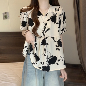 RM14685#夏装大码女装韩版修身显瘦设计感V领抽绳长袖衬衣M-4XL200斤