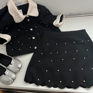 TR35088# 小香风赫本黑色钉钻两件套夏季新款高端洋气减龄套装裙 服装批发女装批发服饰货源