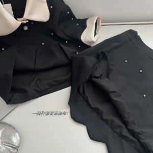 TR35088# 小香风赫本黑色钉钻两件套夏季新款高端洋气减龄套装裙 服装批发女装批发服饰货源