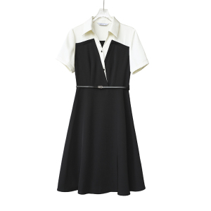 RM15961#夏季新款经典黑白撞色裙子简约百搭优雅假两件连衣裙女