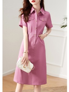 RM11918#显瘦高级感连衣裙女2023年夏季新款粉色薄款衬衫裙减龄长裙子