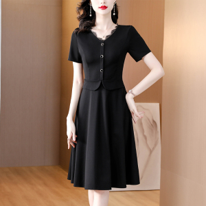RM15962#夏款新款法式气质大码黑色修身高档时尚洋气拼接赫本裙子