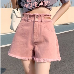 RM11940#牛仔短裤女毛边夏季2023年新款粉色ins高腰显瘦a字小个子外穿热裤