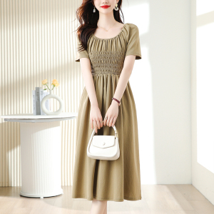 RM13572#法式收腰连衣裙女显瘦新款设计感园领小众高级感气质长裙