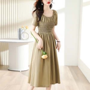 RM13572#法式收腰连衣裙女显瘦新款设计感园领小众高级感气质长裙