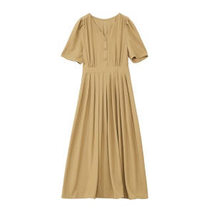 RM11730#气质连衣裙2023夏季新款女神范高级感轻奢优雅泡泡袖百褶长裙