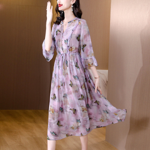 RM11875#高端真丝大码连衣裙2023年新款气质显瘦桑蚕丝长裙