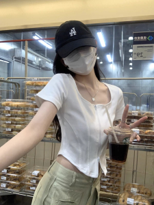 RM12116#奥代尔纯棉夏季甜辣法式短款短袖T恤女