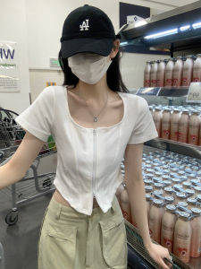 RM12116#奥代尔纯棉夏季甜辣法式短款短袖T恤女
