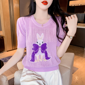 RM15877#韩系甜美设计刺绣卡通创意兔兔针织衫女夏季薄款显瘦百搭绝美上