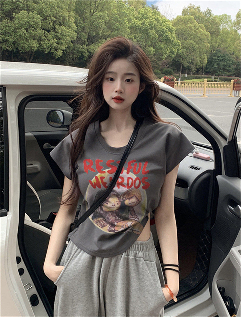 Real shot of pure cotton short-sleeved T-shirt for women in summer Korean style new slim fit short stretch solid color versatile top ins