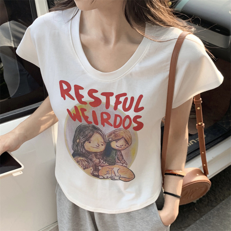 Real shot of pure cotton short-sleeved T-shirt for women in summer Korean style new slim fit short stretch solid color versatile top ins