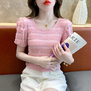 RM13569#夏季新款法式复古韩系chic泡泡短袖衬衫女宽松短款小个子上衣