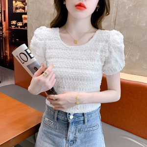 RM13569#夏季新款法式复古韩系chic泡泡短袖衬衫女宽松短款小个子上衣