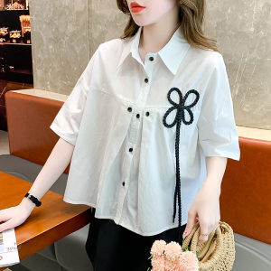 RM14177#日系花朵白色短袖衬衫女夏设计感小众法式别致Polo衫短上衣小个子