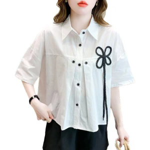 RM14177#日系花朵白色短袖衬衫女夏设计感小众法式别致Polo衫短上衣小个子