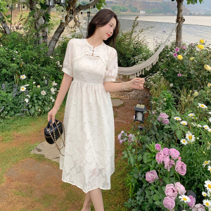 RM15702#新款法式小清新温柔系方领撞色荷叶边高腰甜美连衣裙