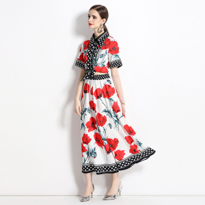 RM12859#欧美时尚百搭定位印花系带上衣+半裙时尚套装