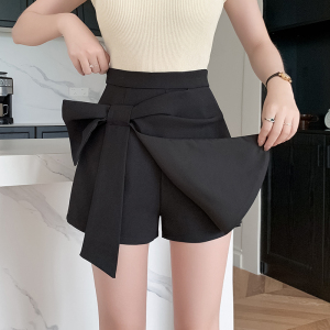 RM14047#黑色短裙裤女春季2023新款蝴蝶结设计感高腰短裤小个子半身裙