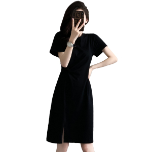 RM12190#中长款T恤裙圆领短袖扭结气质大码连衣裙