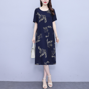 RM12234#大码女装2023年夏季新款时尚宽松显瘦连衣裙洋气减龄胖MM短袖裙子