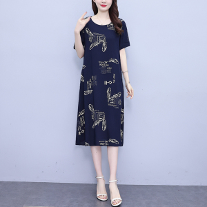 RM12234#大码女装2023年夏季新款时尚宽松显瘦连衣裙洋气减龄胖MM短袖裙子