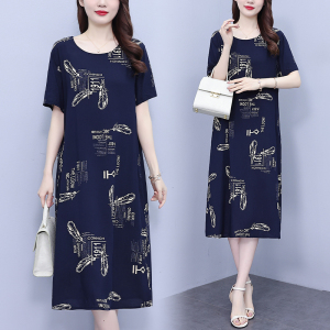 RM12234#大码女装2023年夏季新款时尚宽松显瘦连衣裙洋气减龄胖MM短袖裙子