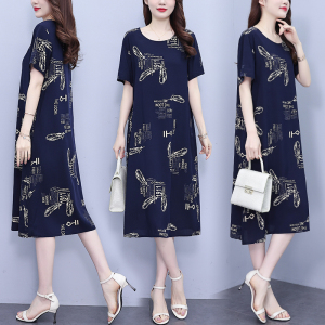 RM12234#大码女装2023年夏季新款时尚宽松显瘦连衣裙洋气减龄胖MM短袖裙子
