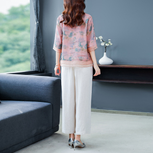 RM18734#棉麻套装女夏季成套搭配新款休闲时尚高端苎麻上衣两件套亚麻