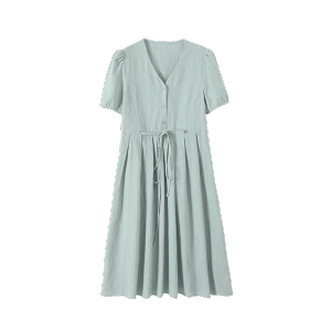 RM15642#提花纯色系带裙子2023夏季新款气质优雅百搭显瘦连衣裙女