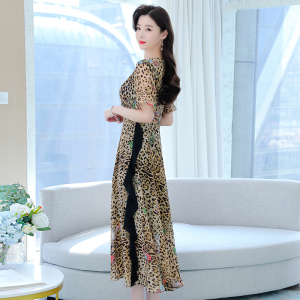 RM24087#豹纹连衣裙修身显瘦高级感2023夏季新款气质大摆超长度假裙到脚踝