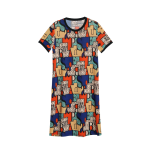 RM15918#夏季新款女装时尚圆领印花显瘦复古连衣裙中长款遮肉减龄裙子