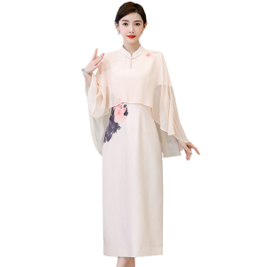 RM18146#新款夏季中式精致印花女优雅气质披肩日常显瘦通勤斗篷连衣裙