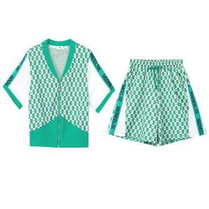 RM12956#大码女装2023夏季新款休闲气质拼接上衣＋短裤两件套套装
