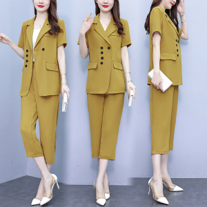 RM15806#夏季新款套装大码女装时尚小西装7分裤减龄两件套