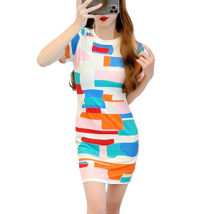 RM12110#新款色彩拼接设计感小众高级感时尚气质包臀连衣裙女潮